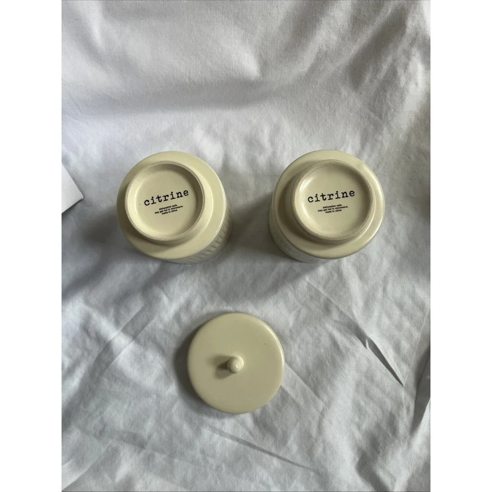 Citrine Everyday Creamer‎ Sugar Set Unisex Cream New Ribbed Ceramic Magenta